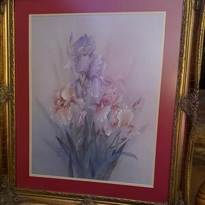 Lena Floral Art with Gold Frame and Purple Accents